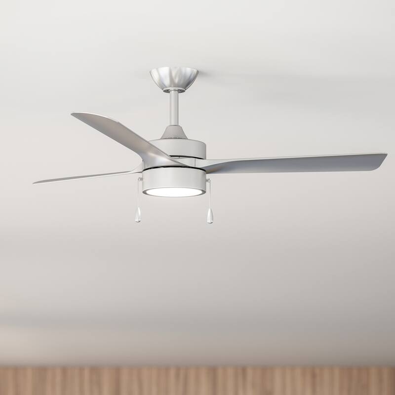 Axion 3-Blade Modern LED Ceiling Fan with Matte Blades - Brushed Nickel - Pull Chain