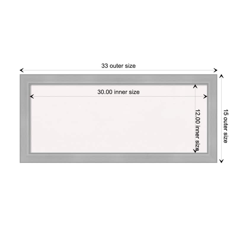 Vista Brushed Nickel Narrow Framed White Corkboard Bulletin Board - Board Size 30x12