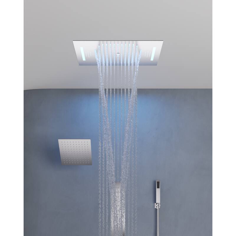 Dual Heads 20" Thermostatic Shower System, 64-Color LED Mood Lighting 3-Functions Shower Head with Bluetooth Music