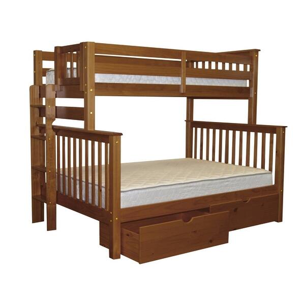 Bedz King Bunk Beds Twin over Full Mission Style with End Ladder and 2 Under Bed Drawers, Espresso. Opens flyout.