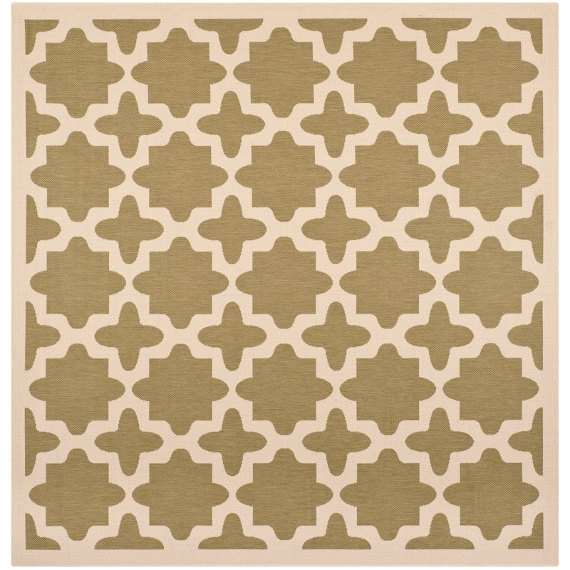 SAFAVIEH Courtyard Dorthey Indoor/ Outdoor Waterproof Patio Backyard Rug - 7'10" Square - Green/Beige