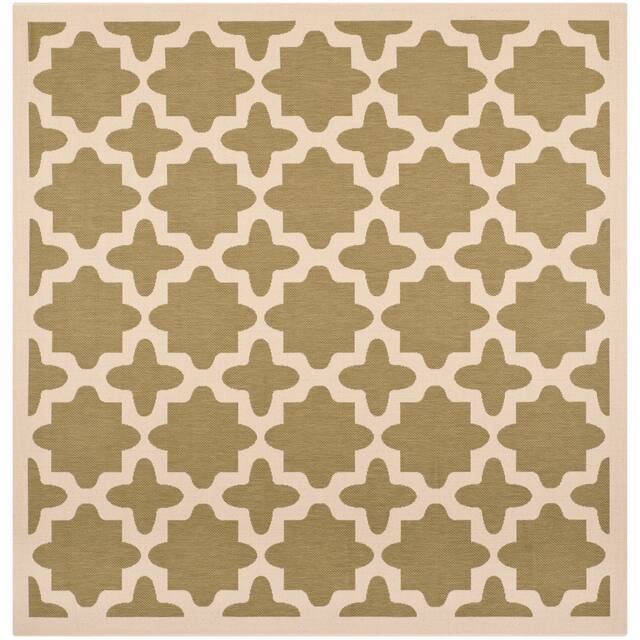 SAFAVIEH Courtyard Dorthey Indoor/ Outdoor Patio Backyard Rug - 7'10" x 7'10" Square - Green/Beige
