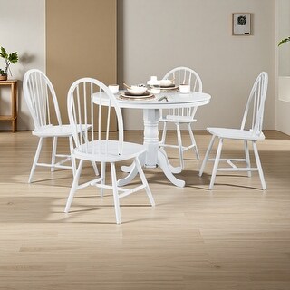 Set of 5 Round 39" Dining Table Set with Windsor Back Chairs, Farmhouse ...