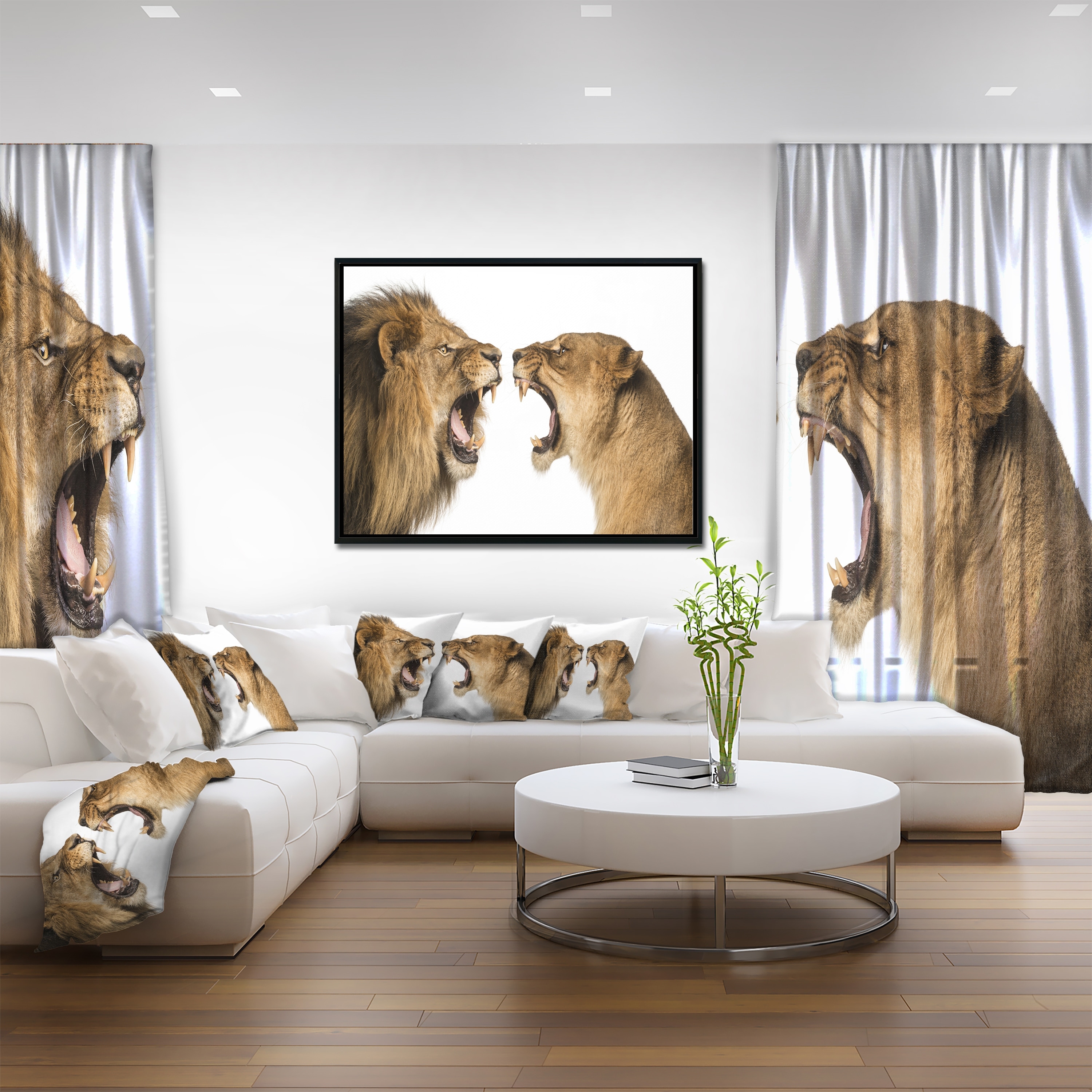 Shop Designart Lion And Lioness Roaring Abstract Framed Canvas