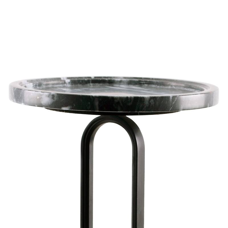 12" Grey Round Marble Metal Marble Pedestal End Table