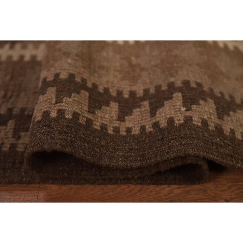 Hand Woven Oriental 100% Wool Carpet Southwestern Geometric Brown Kilim Area Rug - 9' 9'' X 6' 8''