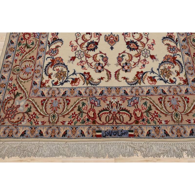 3'7''x5'4'' Hand Knotted Wool Ivory Isfahan Traditional 350 KPSI Rug - 3' 7'' x 5' 4''