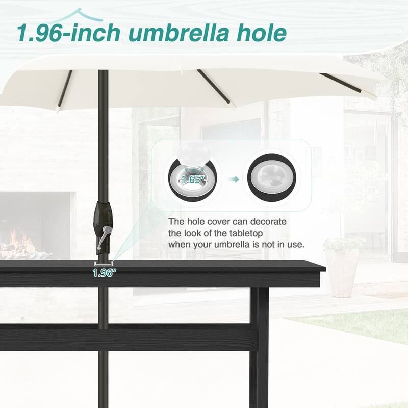 A 66.1-inch HDPS Outdoor Rectangular Table With Umbrella Holes - 32.7" W x 66.1" L x 30.1" H