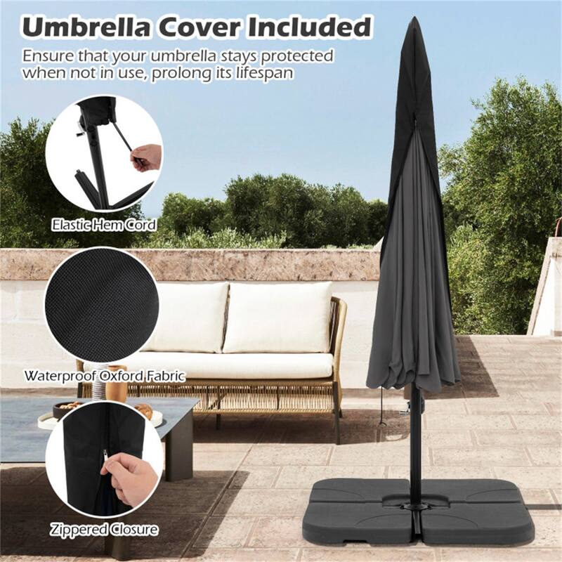 10ft Patio Cantilever Umbrella with Crank Handle and Adjustable Tilt Protective Cover Included