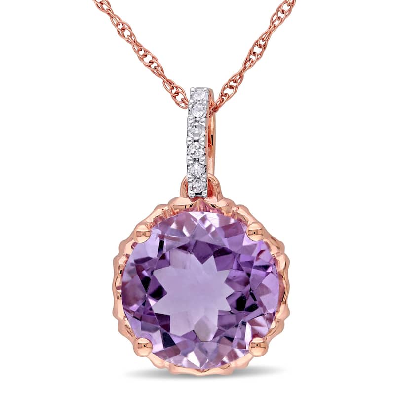 Miadora 10k Rose gold Amethyst and Diamond Accent Necklace - Purple