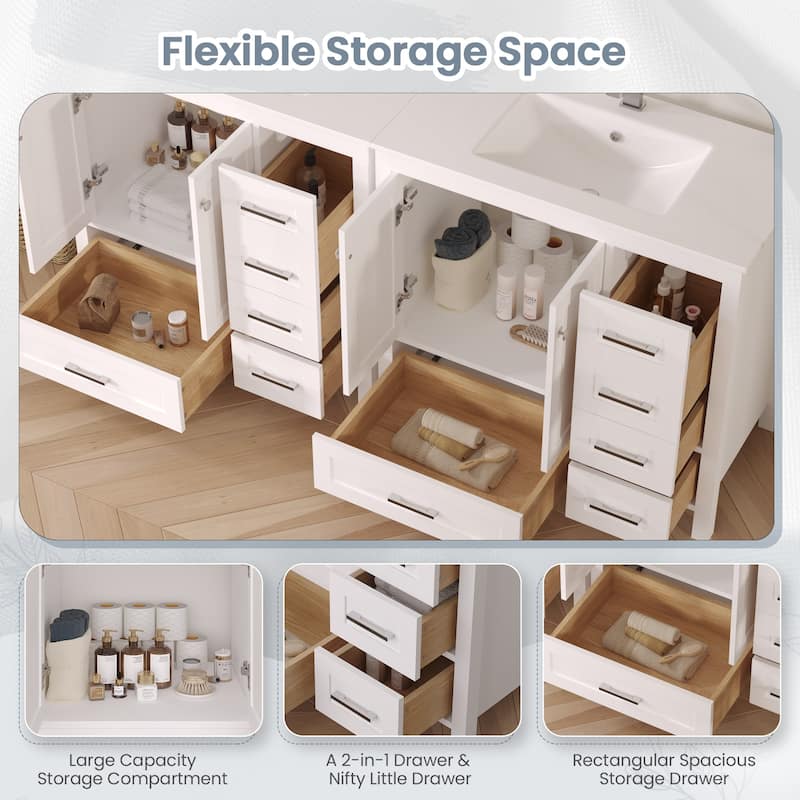 EROMMY All-in-One Bathroom Vanity with Ceramic Sink, Soft-Close Storage Cabinet & Drawer, Glossy Countertop, White