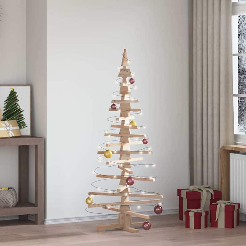 vidaXL Wooden Christmas Tree Natural Wood Solid Pine Wood 59.1 in - 30 x 59 x 30