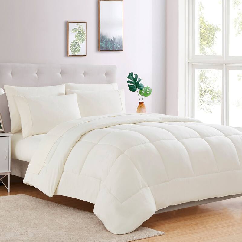 Sweet Home Collection Luxury Solid Bed-In-a-Bag with Sheet Set - Ivory - King