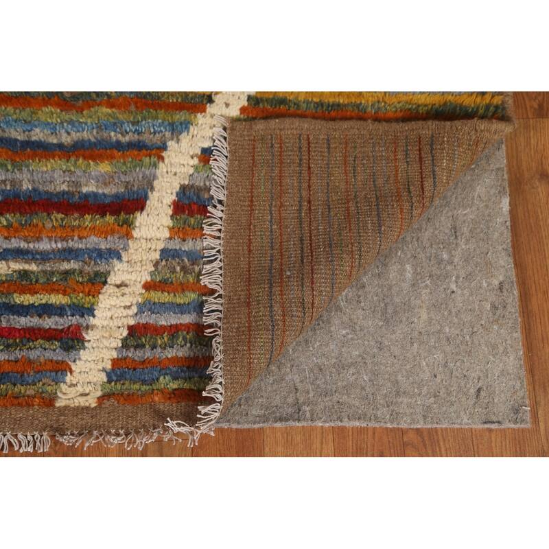 Hand Knotted Oriental 100% Wool Carpet Modern Stripe Multi-Colored Moroccan Area Rug - 13' 0'' X 9' 7''
