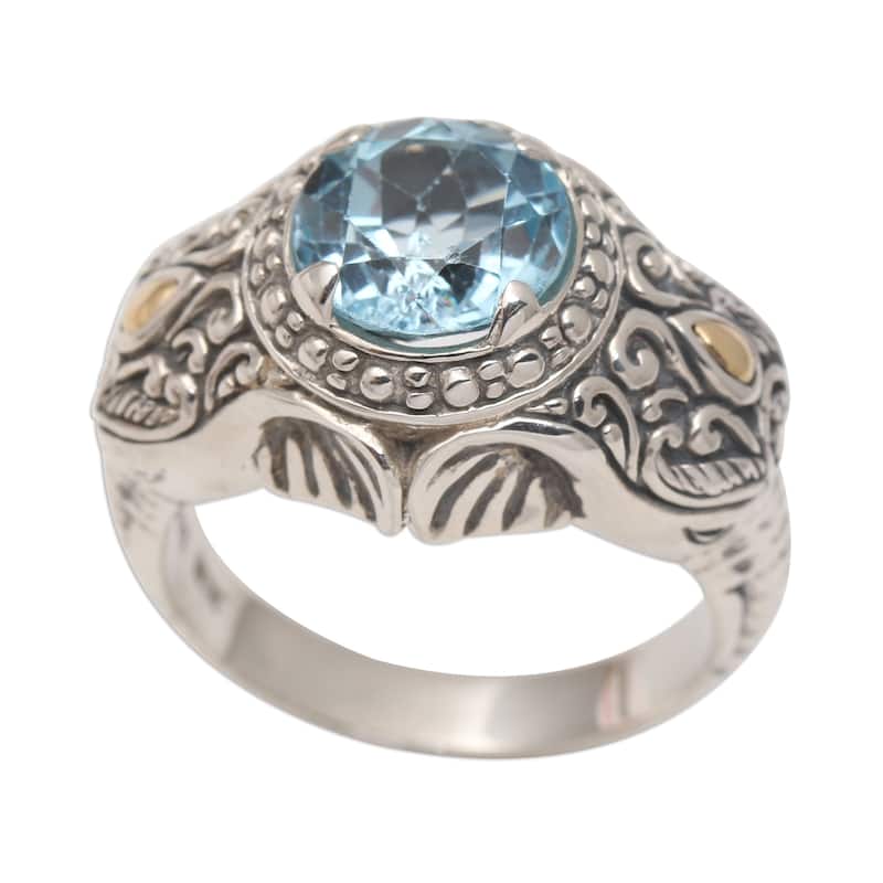 Novica Handmade Maharaja Men'S Gold Accented Blue Topaz Ring
