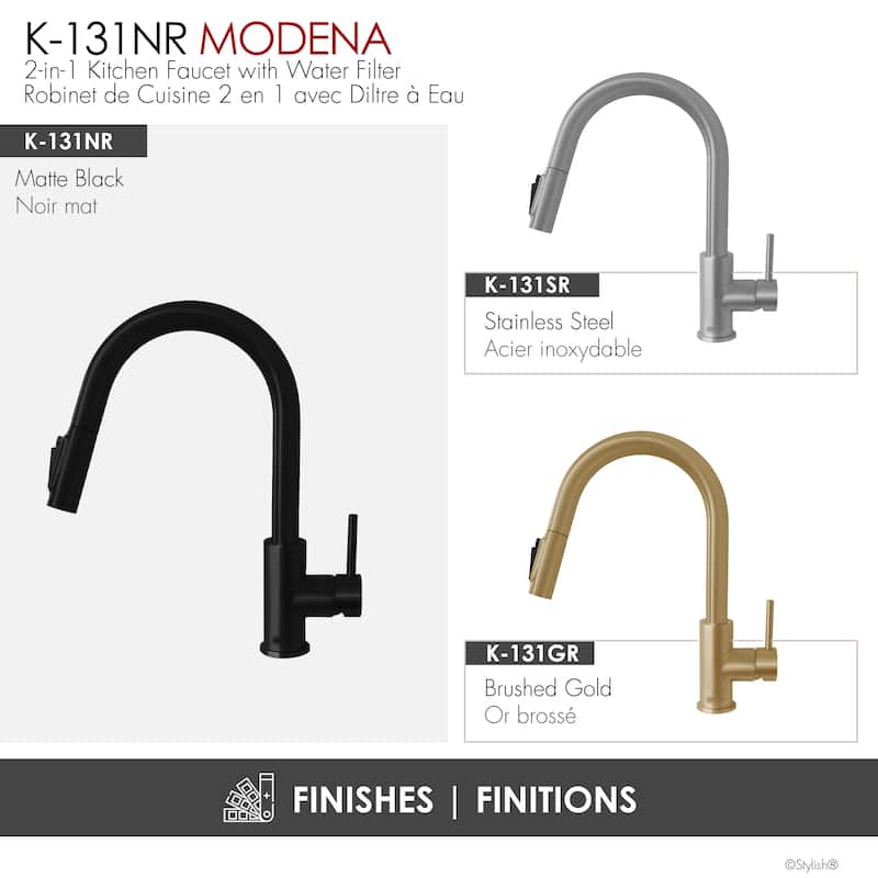 Modena Single Handle Brushed Gold Pull Down Kitchen Faucet with Reversible Osmosis