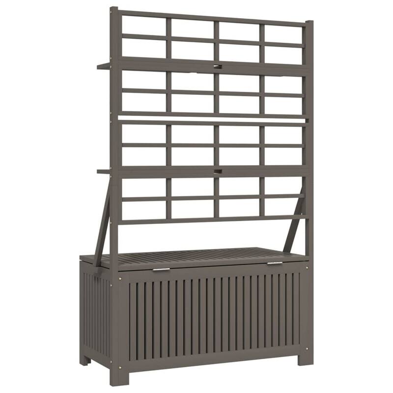 Garden Storage Box with Trellis, Shelves, Gray Acacia Wood, 63 Inch