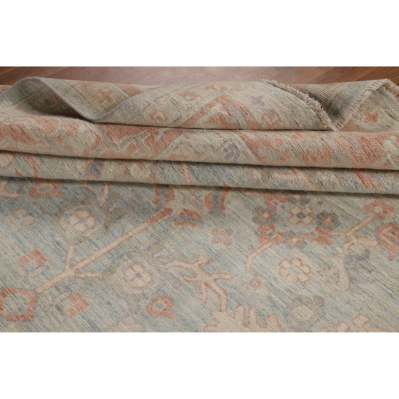 Hand Knotted Oriental 100% Wool Carpet Transitional All-Over Navy Blue & Blues Oushak Area Rug - 12' 2'' X 9' 0''