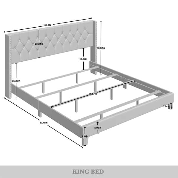 dimension image slide 0 of 4, CraftPorch Glam Button Tufted Wingback Upholstered Bed