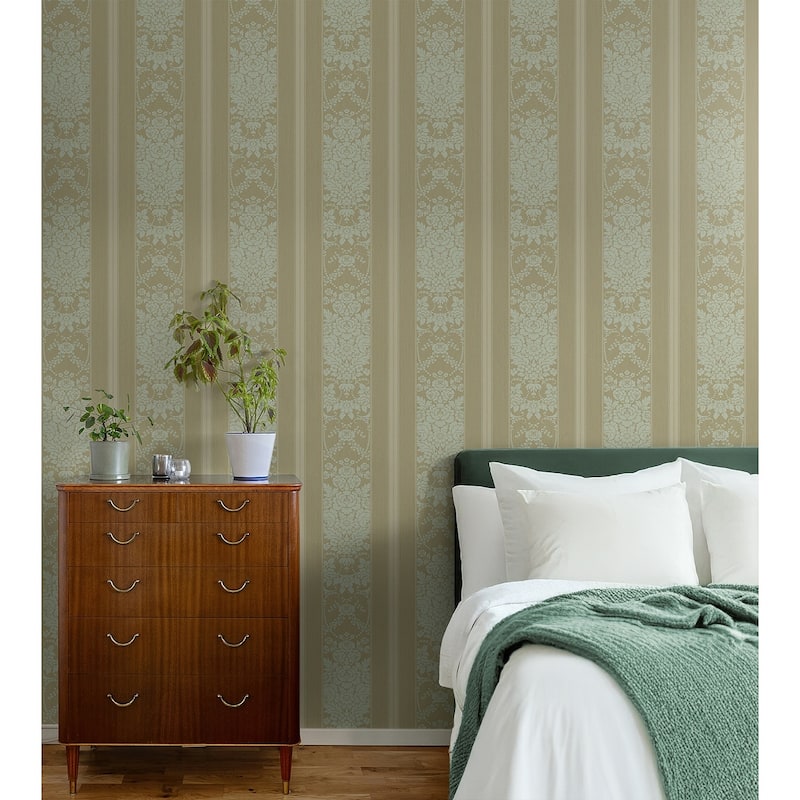 Seabrook Designs Hemingway Floral Stripe Unpasted Wallpaper