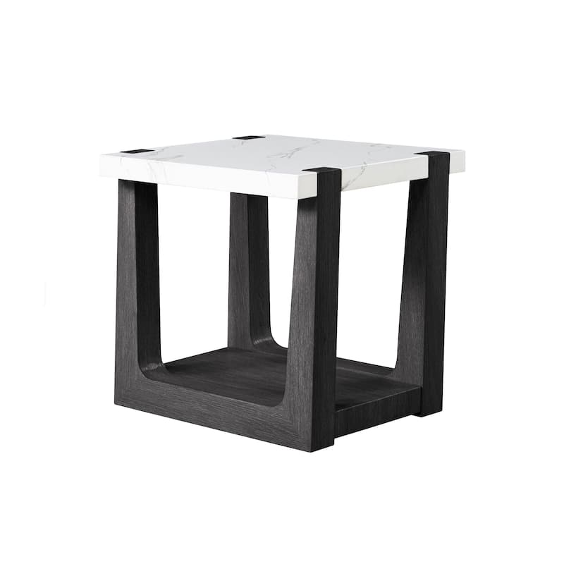 Furniture of America Wynel Modern 24-inch 1-Shelf Square Faux Marble Top End Table
