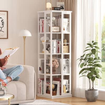 Corner Rotating Bookshelf, 360 Display Wood Spinning Bookshelf, Floor Standing Bookcase Organizer Storage Rack