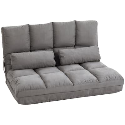 Dark Gray Modern 40.25" Folding Upholstered Loveseat Chaise Lounges Chair with 2 Pillows and Adjustable Backrest