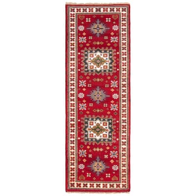 ECARPETGALLERY Hand-knotted Royal Kazak Dark Red Wool Rug - 2'8 x 8'2