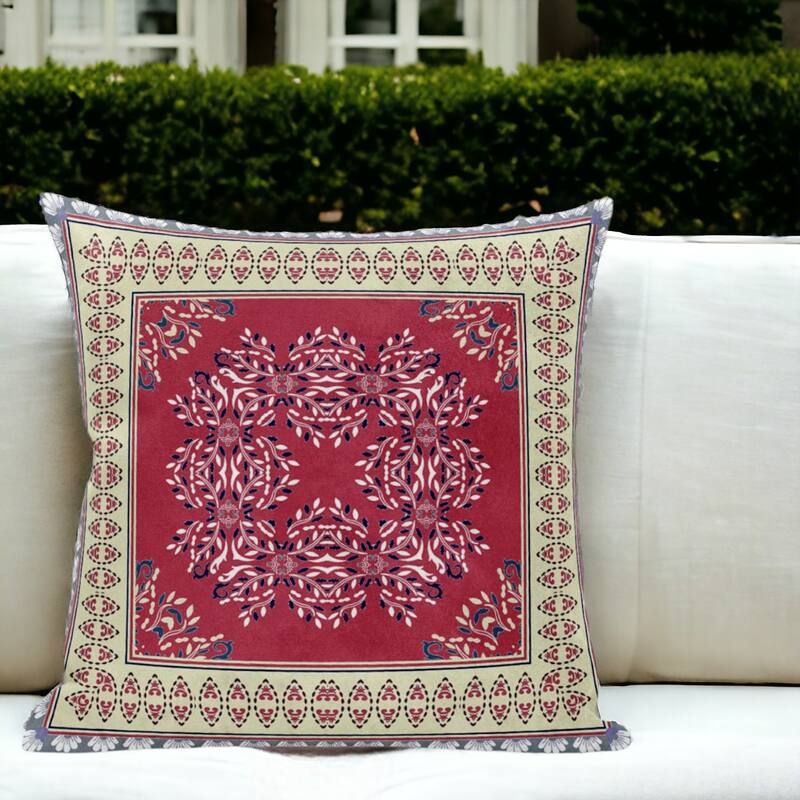 HomeRoots 18" X 18" Cream And Pink Blown Seam Geometric Indoor Outdoor Throw Pillow - 18.00' X '5.00' X '18.00 - Cream - 18.00' X '5.00' X '18.00