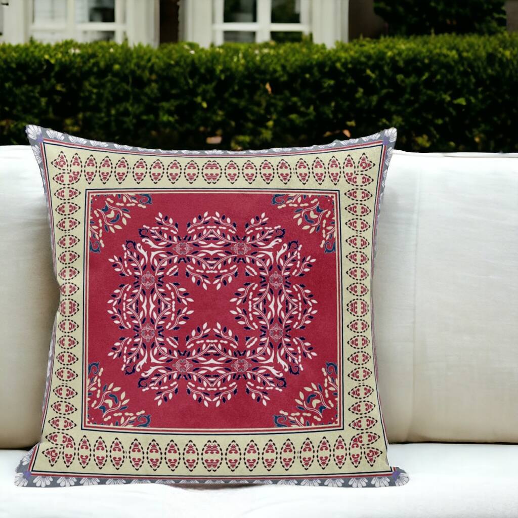 HomeRoots 18" X 18" Cream And Pink Blown Seam Geometric Indoor Outdoor Throw Pillow - 18.00' X '5.00' X '18.00
