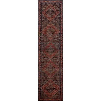 Hand Knotted Oriental 100% Wool Carpet Traditional Geometric Navy Blue & Blues Bibikabad Runner Rug - 18' 10'' X 3' 9''