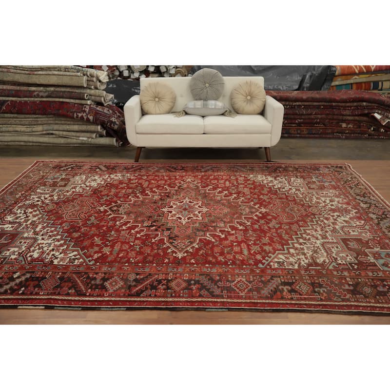 Hand Knotted Oriental 100% Wool Carpet Traditional Medallion Red Heriz Area Rug - 10' 11'' X 8' 2''