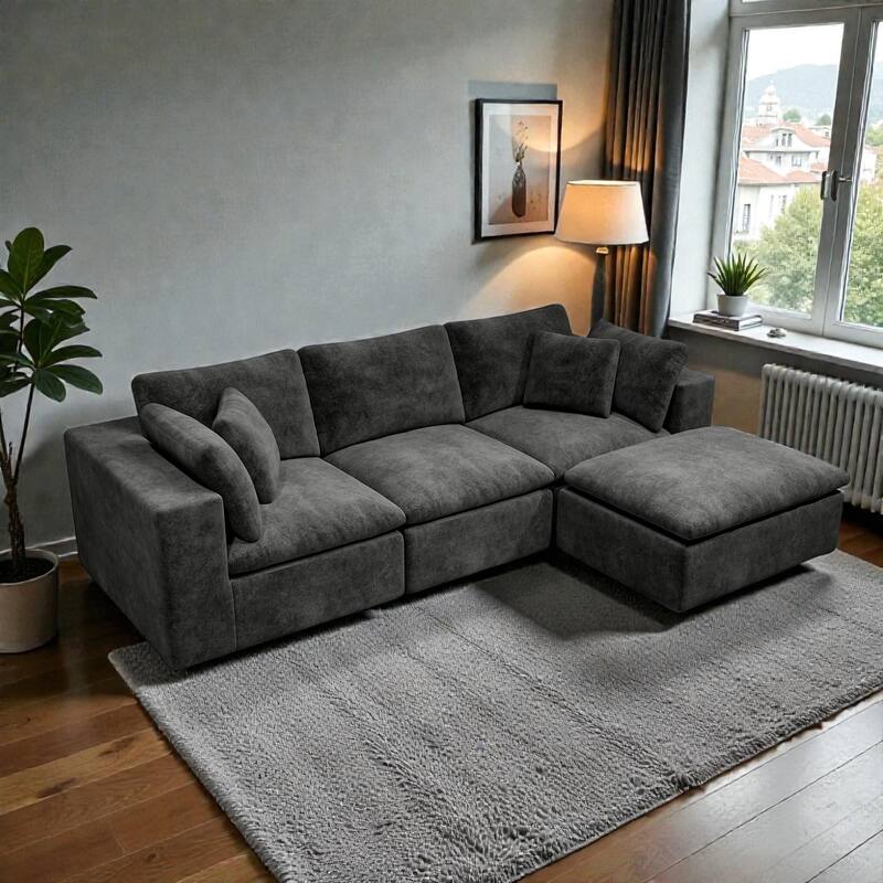 108.3" Modular Sectional Sofa with Chaise, Plush Corduroy Cloud Couch, No Assembly Required, 4-Seat