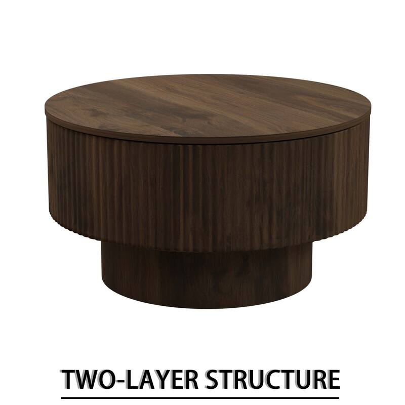29.53" MDF Modern Circular Coffee Table, with Circular Stripe Design and Storage Space, Suitable for Home & Kitchen