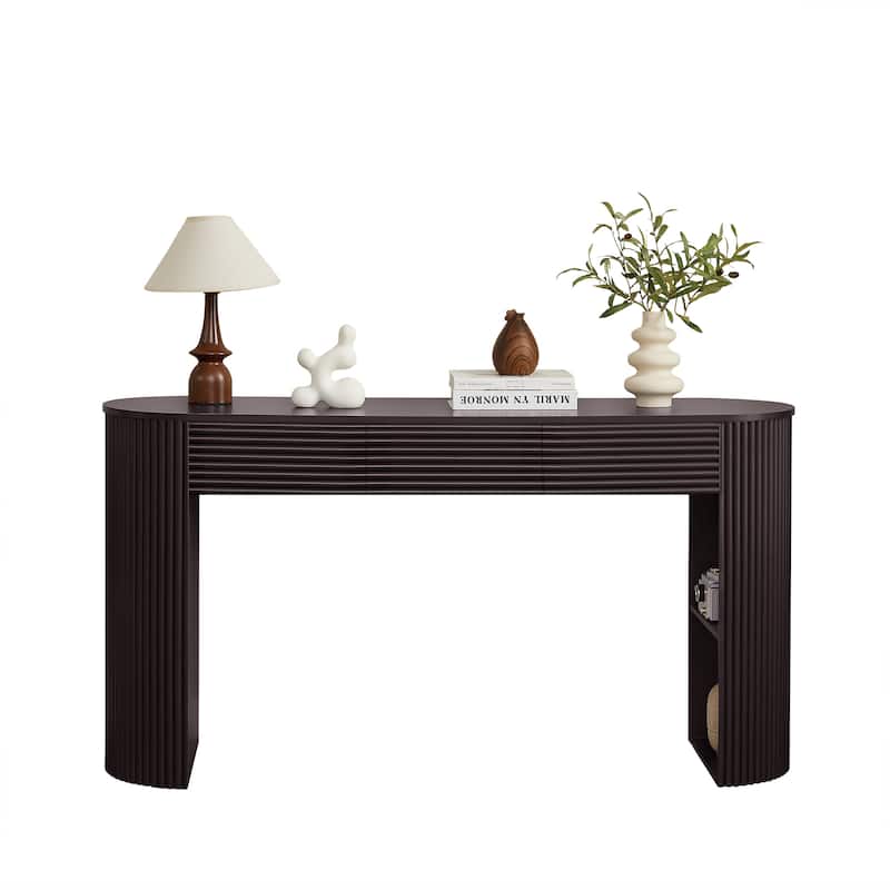 Christopher Knight Home - Maravelle MDF 3 Drawers Console Table with Round Slat Texture and Storage
