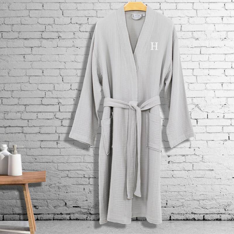 Authentic Hotel and Spa Gray 100% Turkish Cotton Smyrna Monogrammed Luxury Robe
