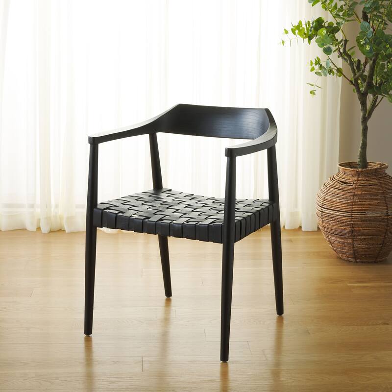 SAFAVIEH Diana Solid Wood & Leather Accent Chair (Fully Assembled) - W22" x D21" x H29" - 22Wx21Dx29H