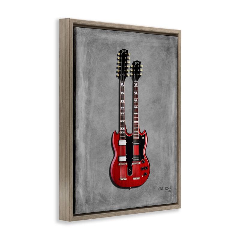 Stupell Red Double Neck Guitar Framed Floater Canvas Wall Art Design By Mark Rogan