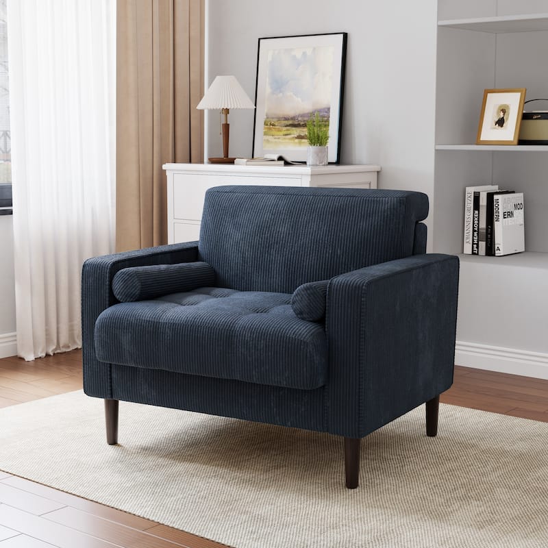Modern Upholstered Accent Chairs, Corduroy Wide Armchairs For Living Room - Single - Navy Blue-none