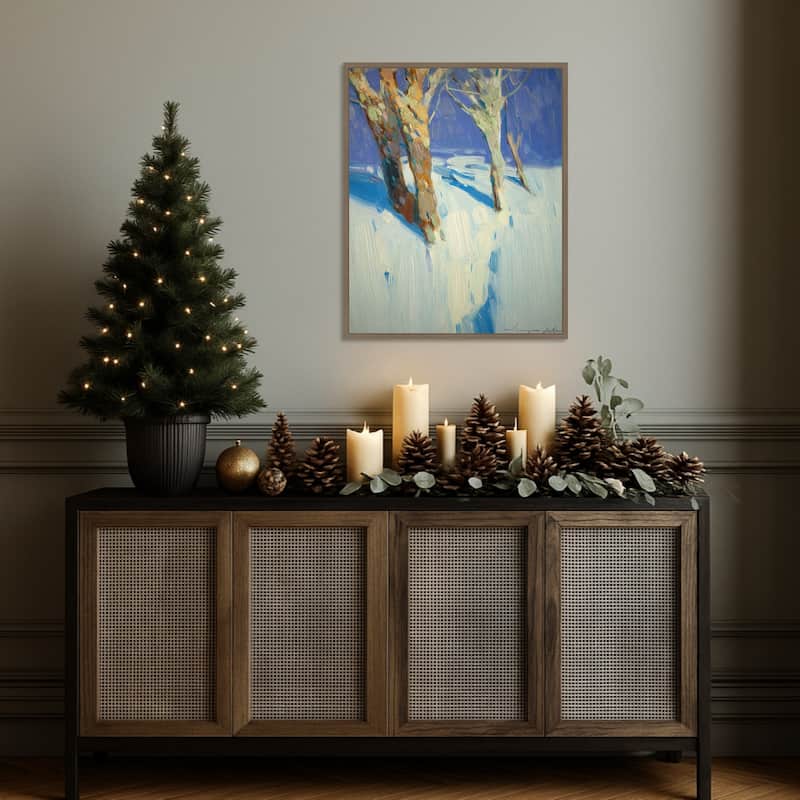 Winter Trees by Vahe Yeremyan (23 x 28 in.), Framed Canvas Wall Art Print - Sylvie Dark Gold