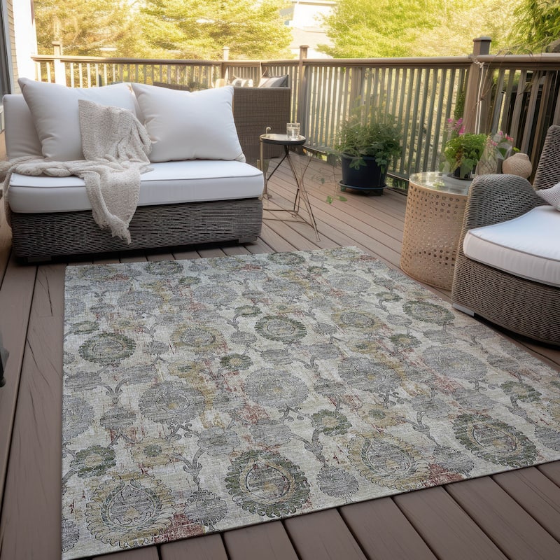 Machine Washable Indoor/ Outdoor Chantille Traditional Floral Rug - Beige - 9' x 12'