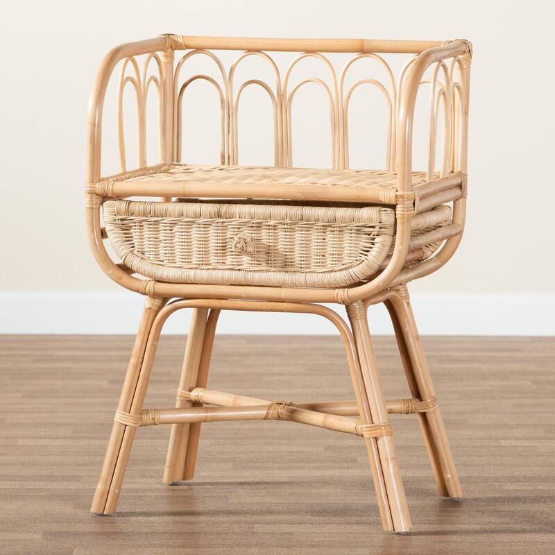Panchali Modern Bohemian Natural Brown Rattan Nightstand, 1-Drawer