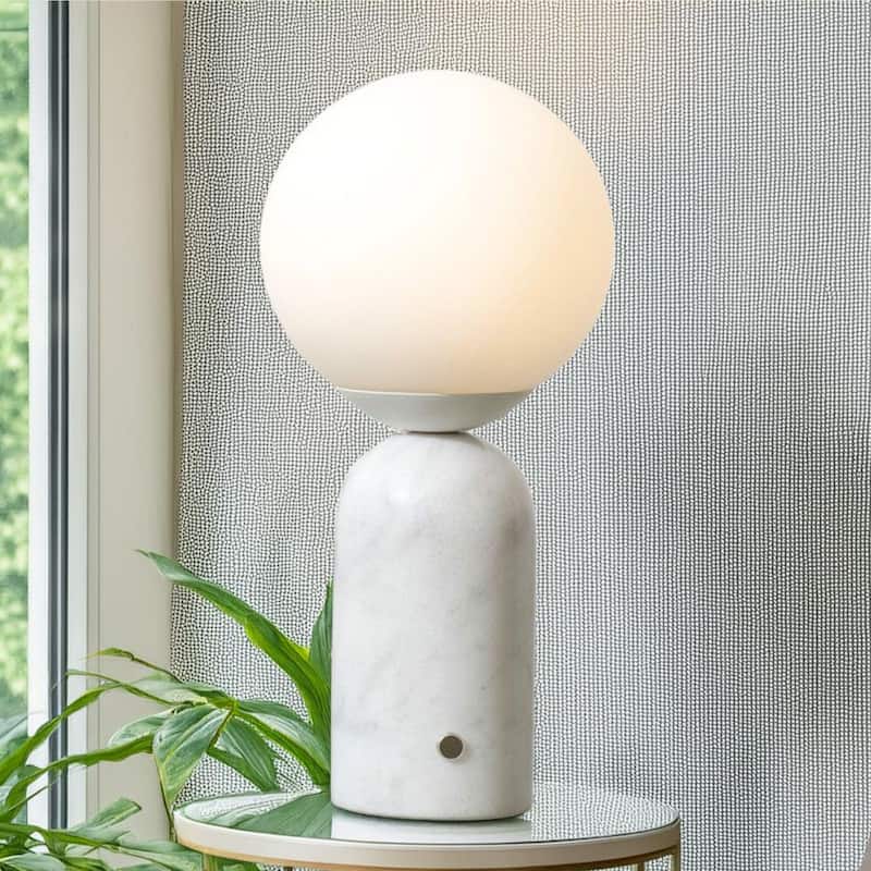 Brightech Mila Tall 15 in. White Mid-Century Modern Integrated LED Bedside Table Lamp with Built-In 3-Way Dimmer