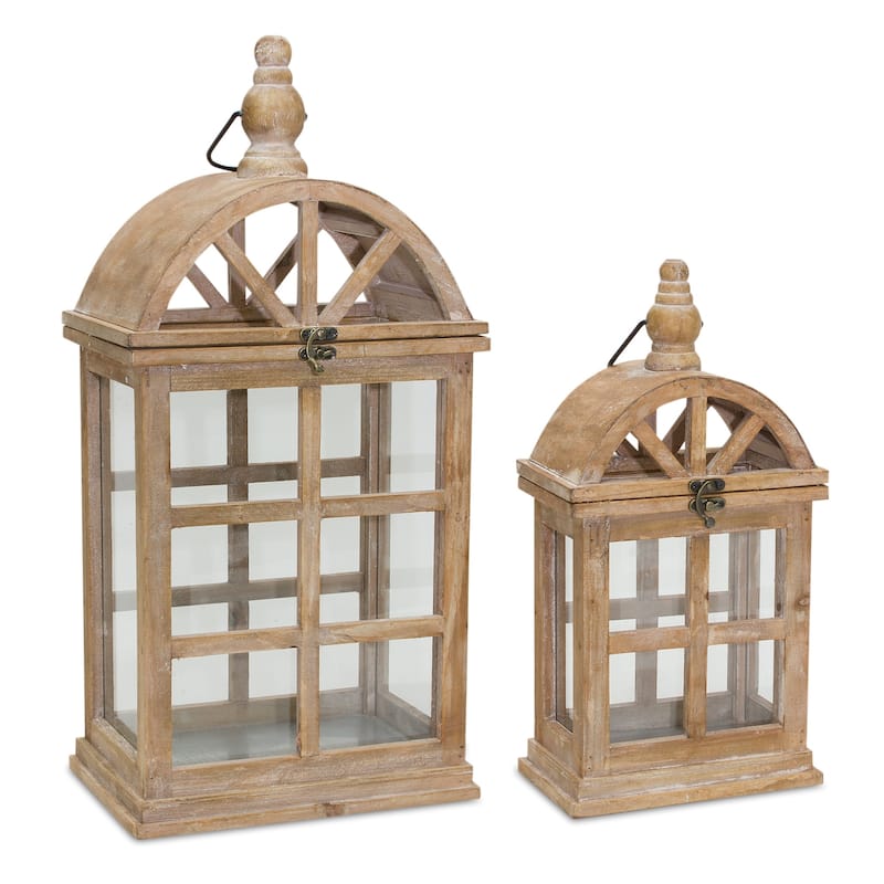 HomeRoots Set Of Two Brown Flameless Floor Lantern Candle Holder 14