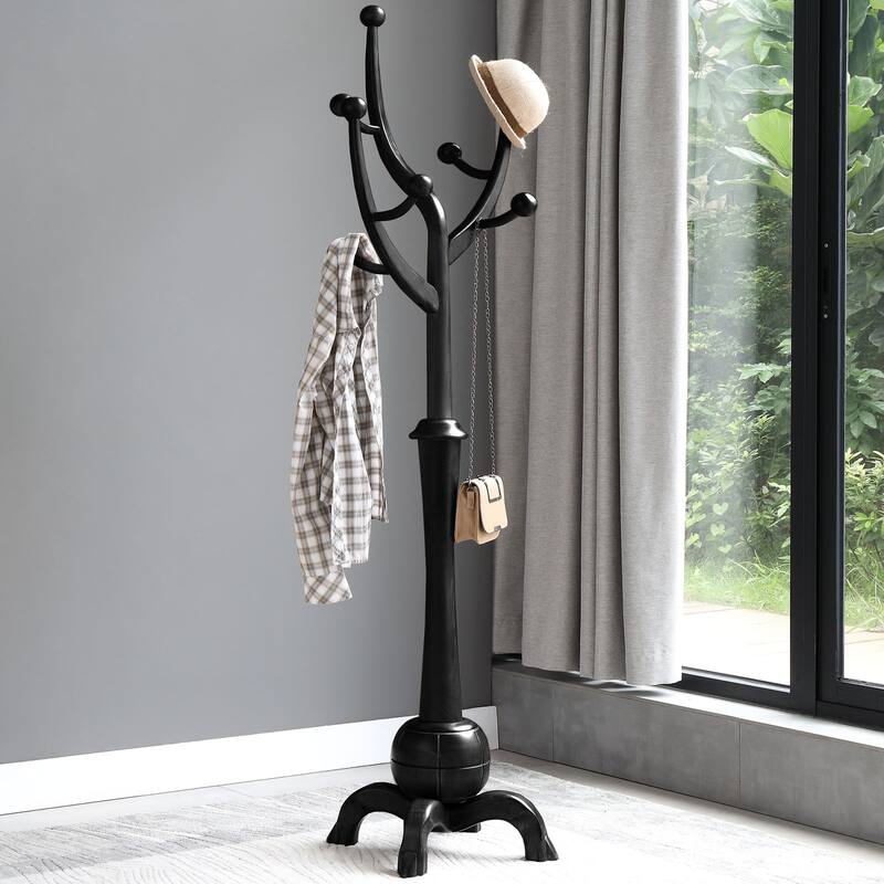 Tree-branch Rubberwood Freestanding Coat Rack with Hooks
