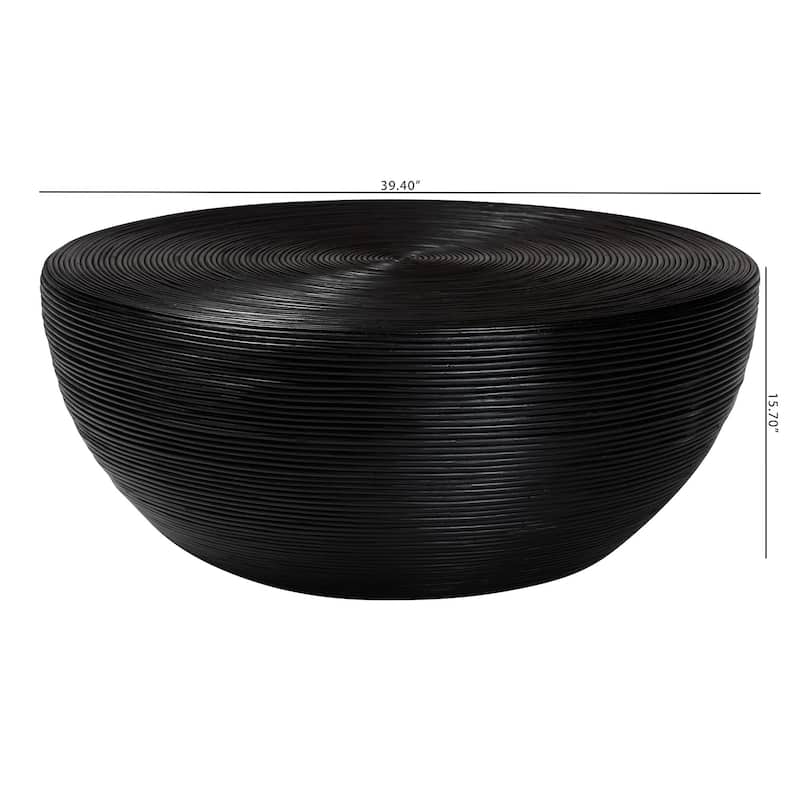 Tokyo Laminated Natural Rattan Coffee Table - Handcrafted Drum Table for Living Room, Coastal Boho Style Furniture