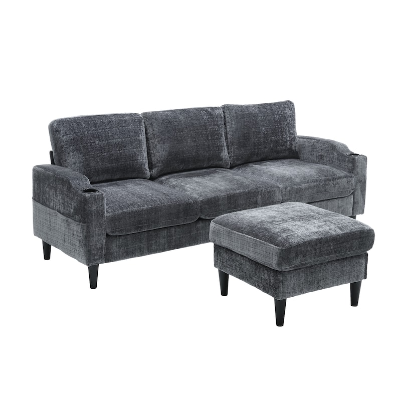 100'' Polyester L Shaped Right-Hand Facing Sectional Sofa with Storage Ottoman and Solid Wood Legs 