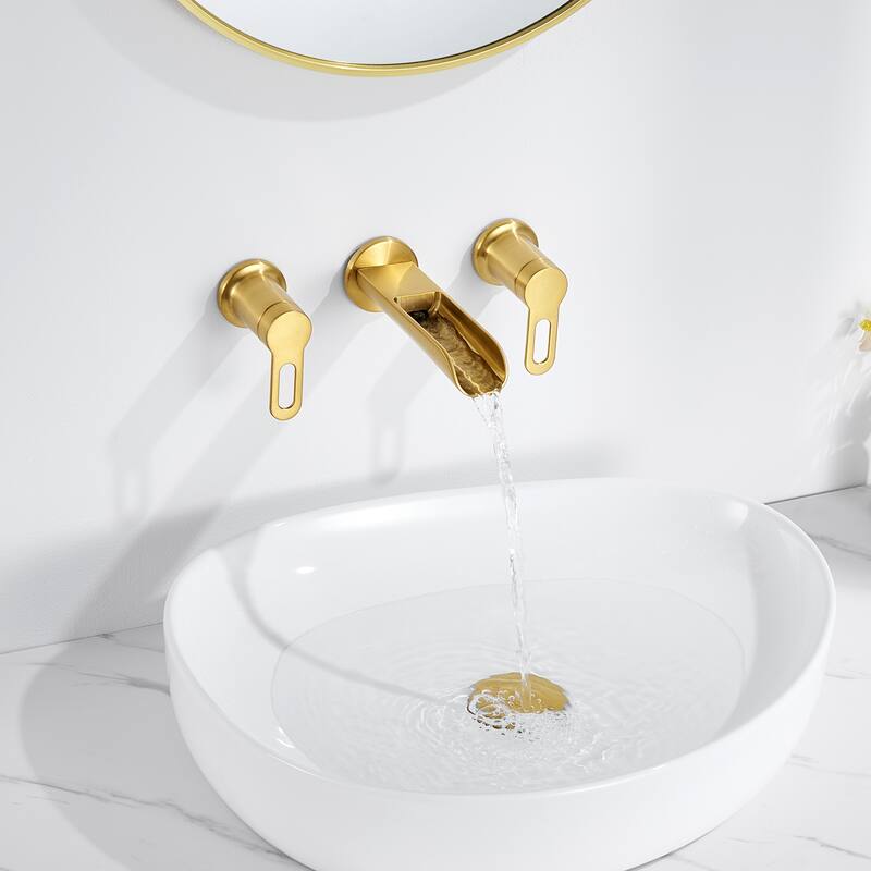 Luxier Vivid Fall 2-Handle Wall Mounted Bathroom Faucet with Valve - Brushed Gold