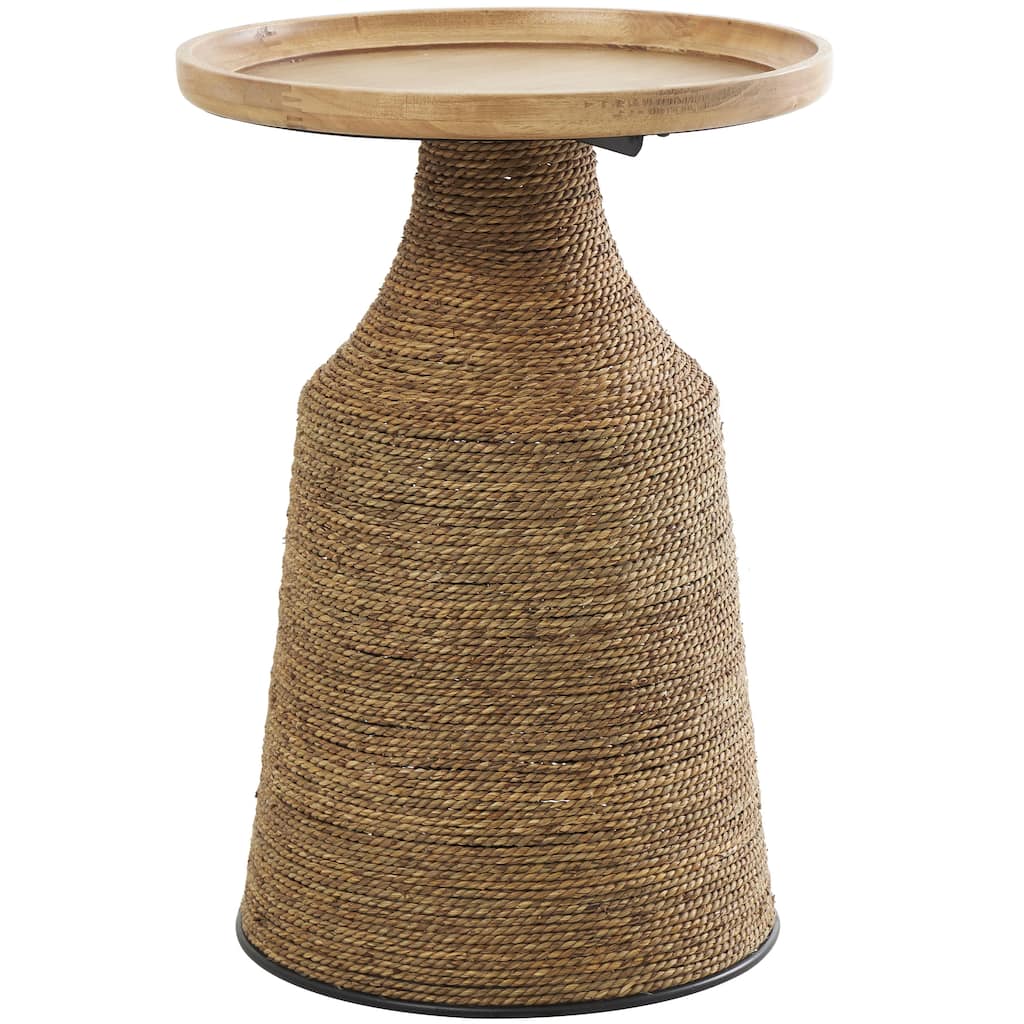 Roche River Decor - Dried Plant Handmade Wrapped Accent Table with Wood Tabletop - Brown