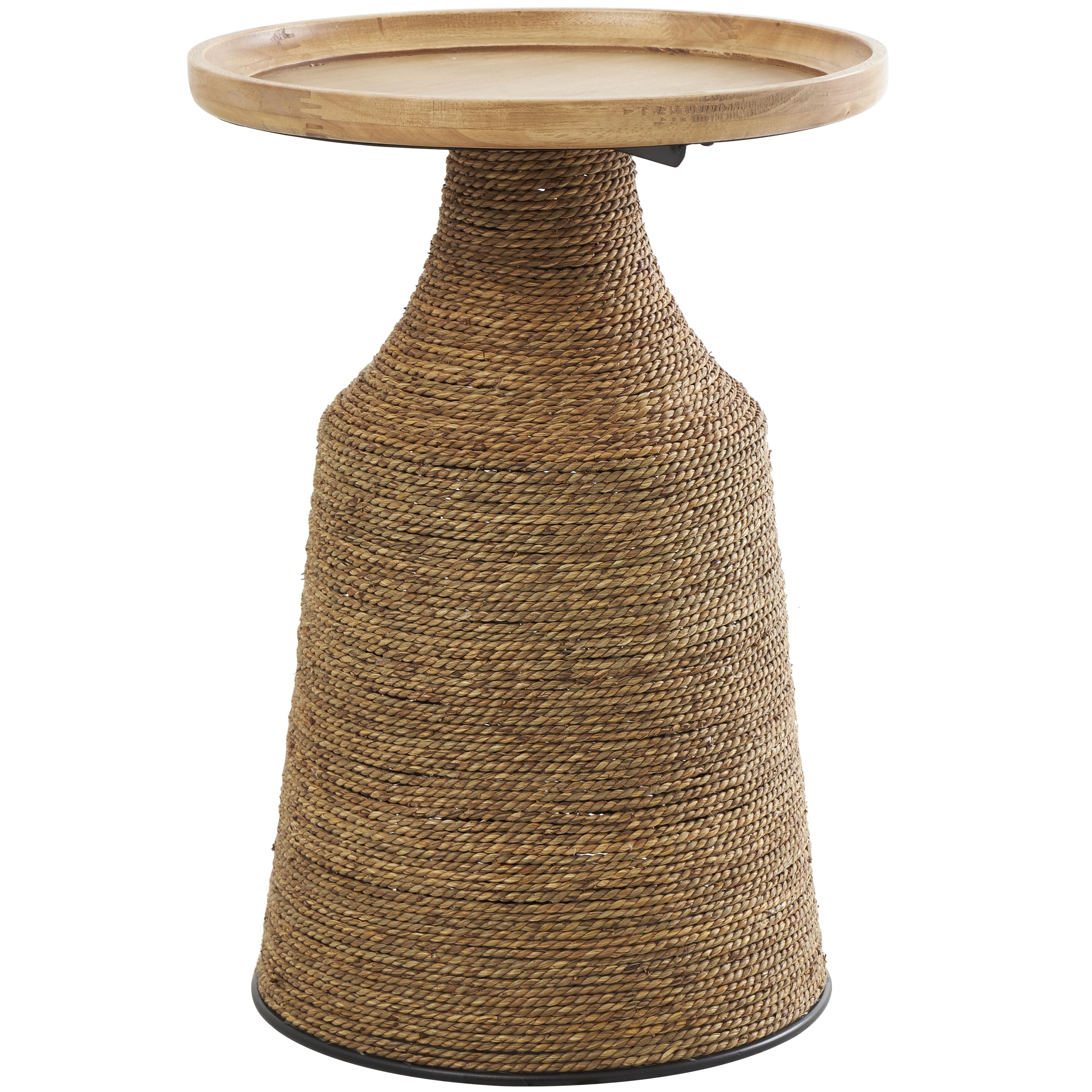Roche River Decor - Dried Plant Handmade Wrapped Accent Table with Wood Tabletop - Brown